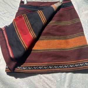 LOFT Petites Wool Wrap Mini Skirt 00P Burgundy Orange Olive Striped